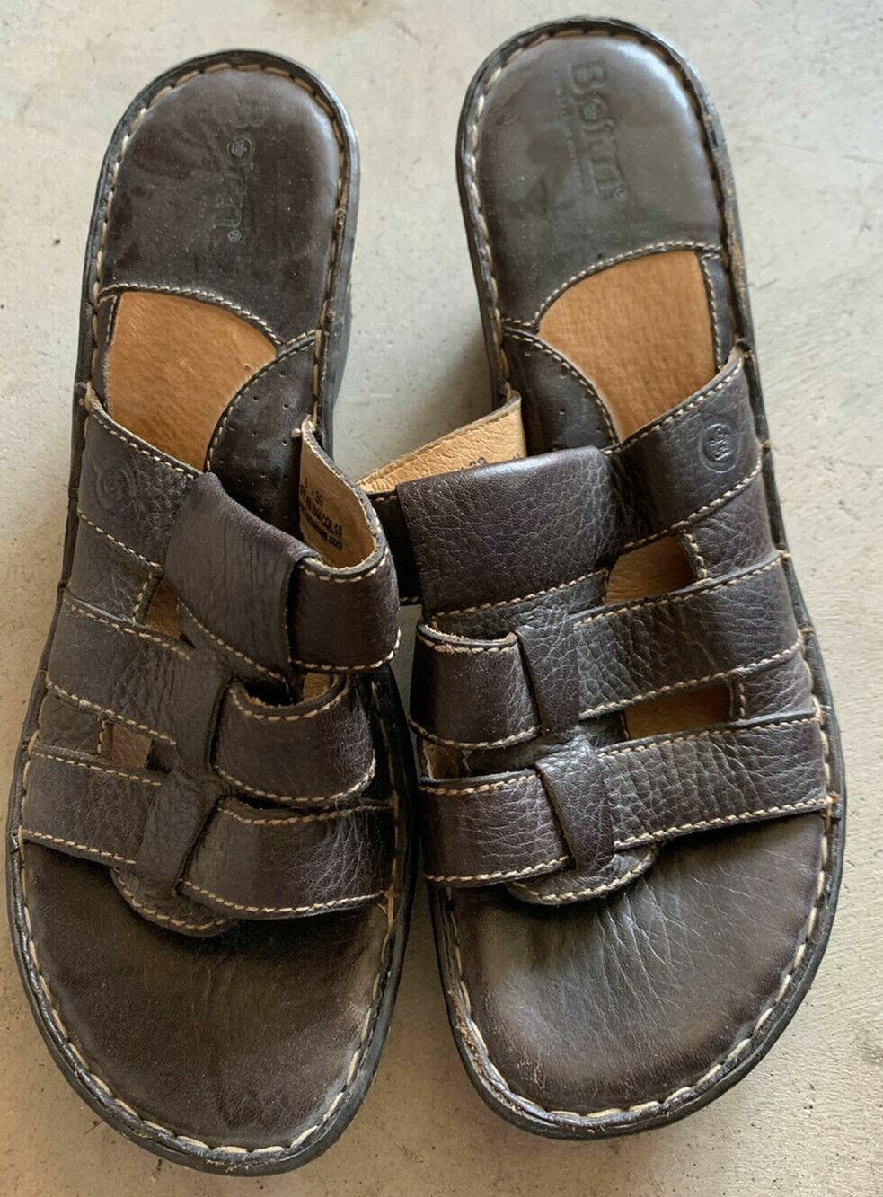Born Brown Leather Open Toe Wedge Sandals Comfort Womens Size 8